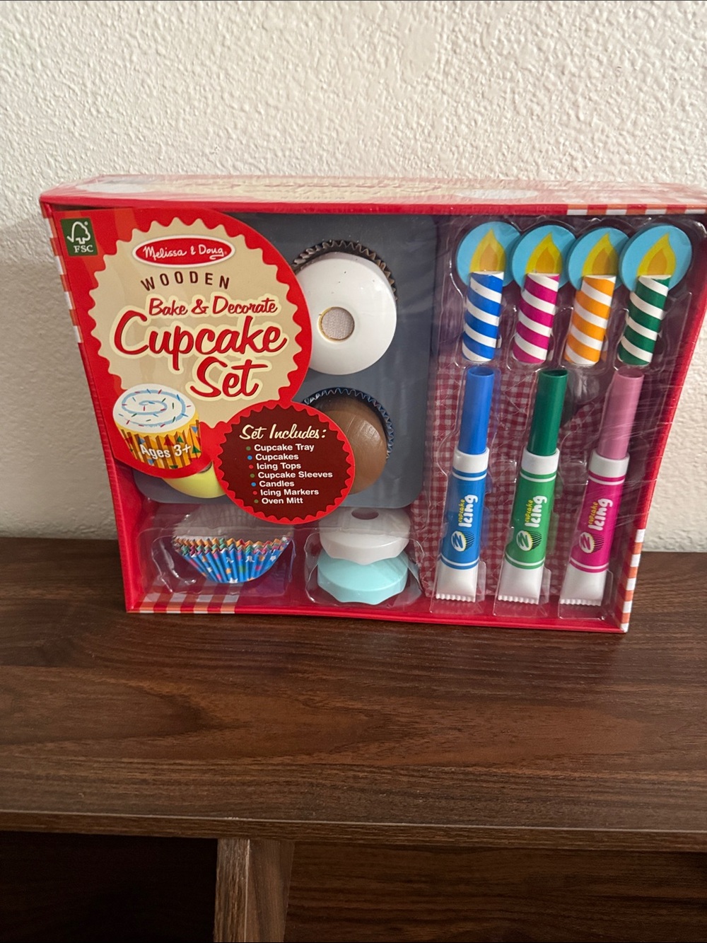 Melissa & Doug Wooden Bake & Decorate Cupcake Set - Red/Multicolor